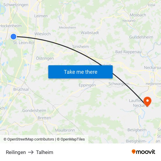 Reilingen to Talheim map