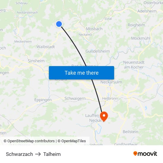 Schwarzach to Talheim map