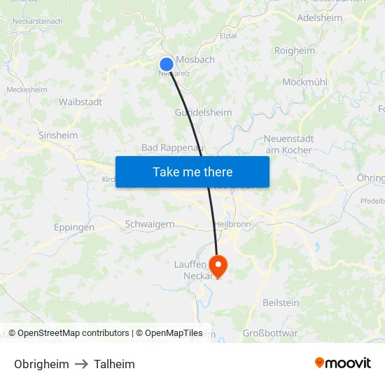 Obrigheim to Talheim map