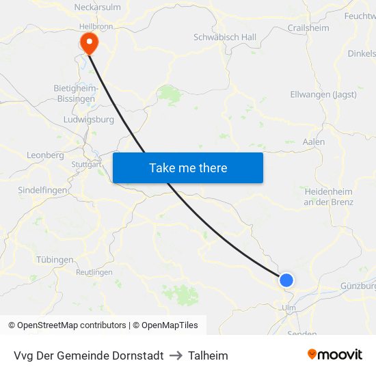 Vvg Der Gemeinde Dornstadt to Talheim map