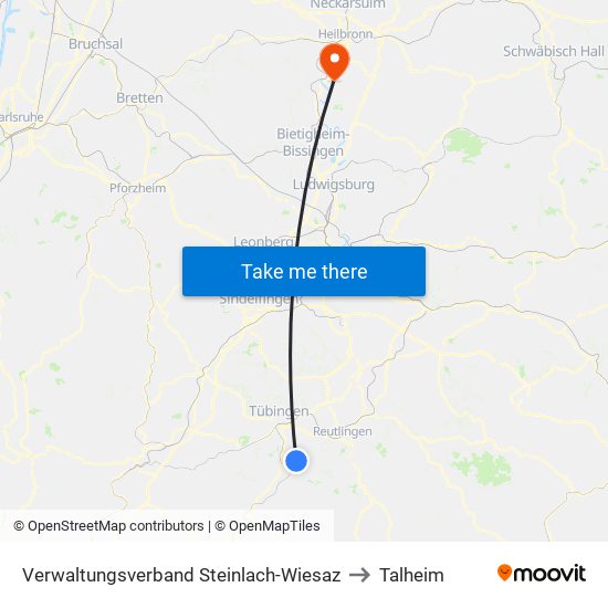 Verwaltungsverband Steinlach-Wiesaz to Talheim map