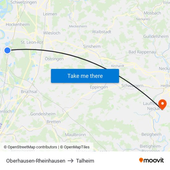 Oberhausen-Rheinhausen to Talheim map