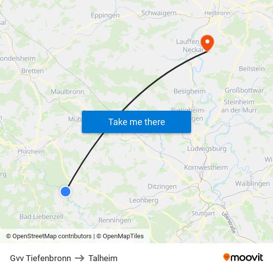 Gvv Tiefenbronn to Talheim map