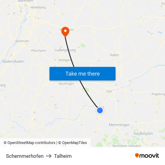 Schemmerhofen to Talheim map