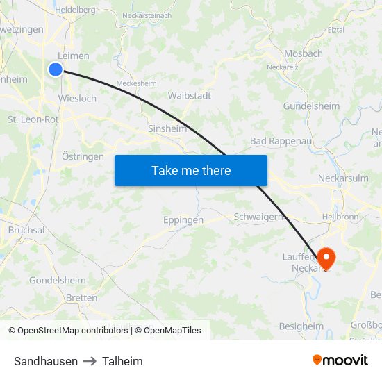 Sandhausen to Talheim map