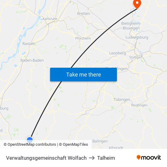Verwaltungsgemeinschaft Wolfach to Talheim map