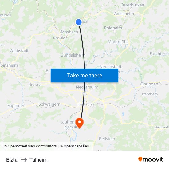 Elztal to Talheim map