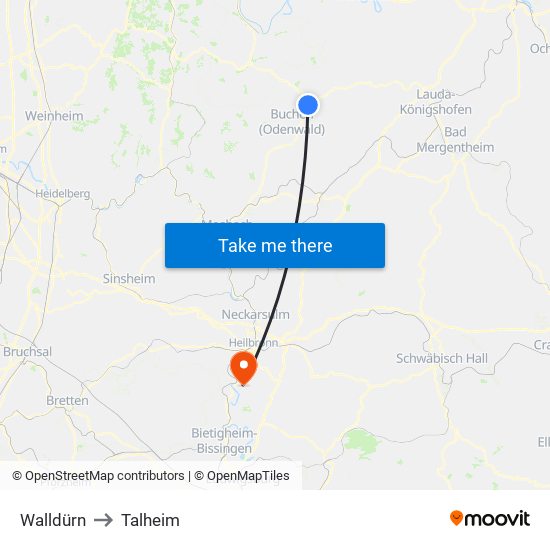 Walldürn to Talheim map