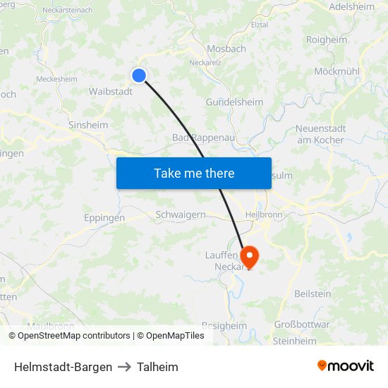 Helmstadt-Bargen to Talheim map