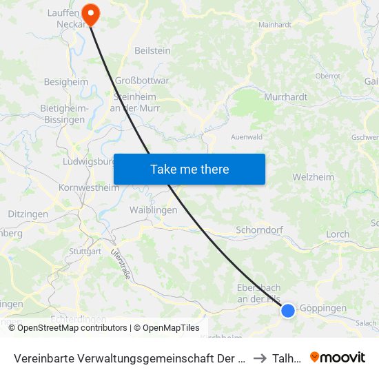 Vereinbarte Verwaltungsgemeinschaft Der Stadt Uhingen to Talheim map