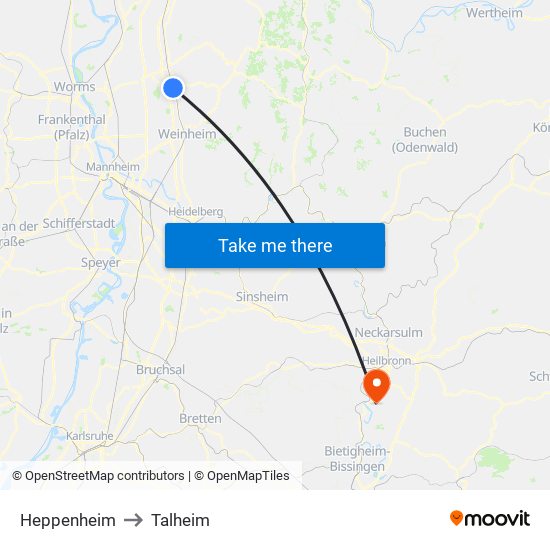 Heppenheim to Talheim map