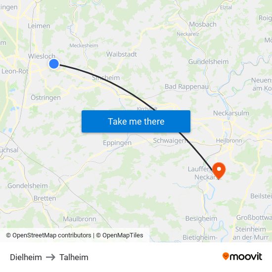 Dielheim to Talheim map