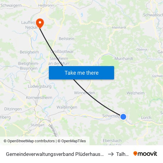 Gemeindeverwaltungsverband Plüderhausen-Urbach to Talheim map