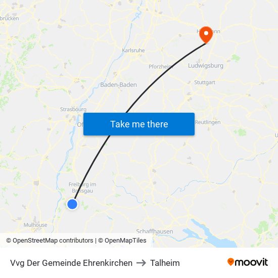 Vvg Der Gemeinde Ehrenkirchen to Talheim map