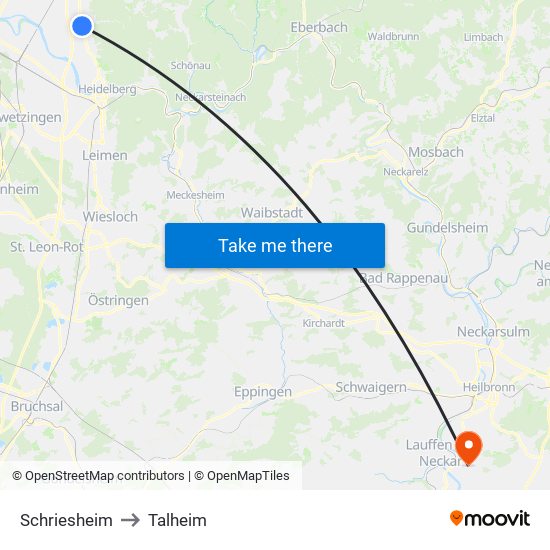 Schriesheim to Talheim map