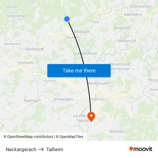 Neckargerach to Talheim map