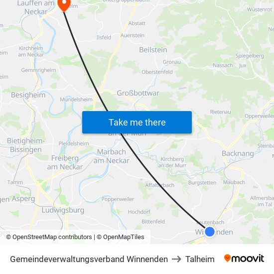 Gemeindeverwaltungsverband Winnenden to Talheim map