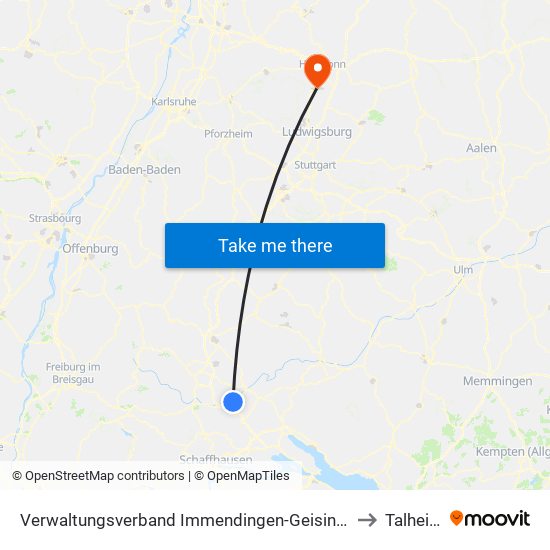 Verwaltungsverband Immendingen-Geisingen to Talheim map