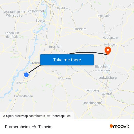 Durmersheim to Talheim map