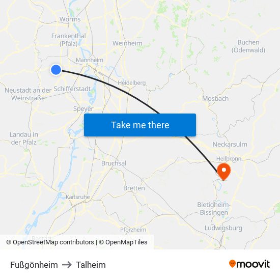 Fußgönheim to Talheim map