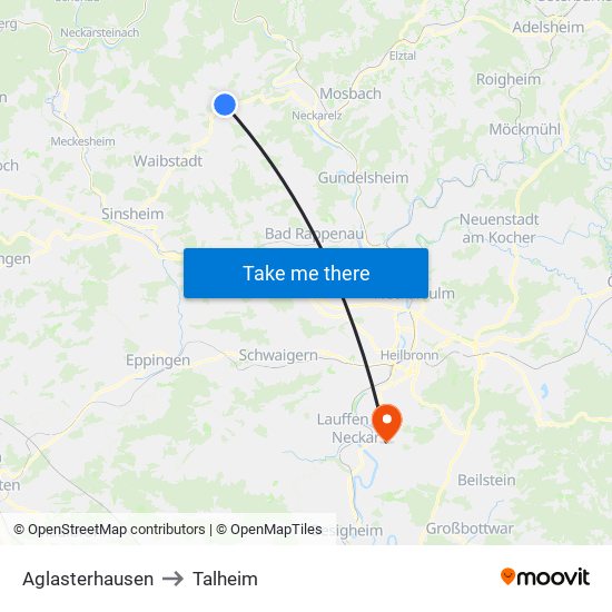 Aglasterhausen to Talheim map