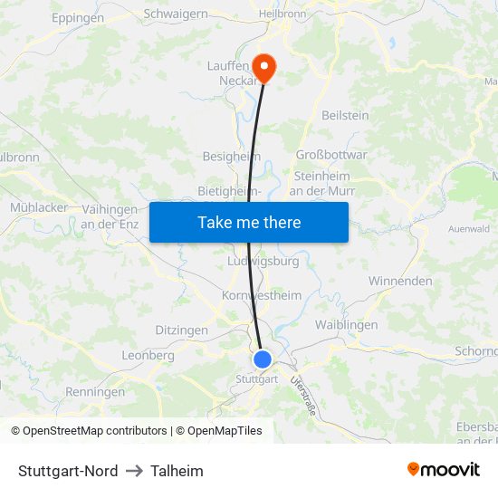 Stuttgart-Nord to Talheim map