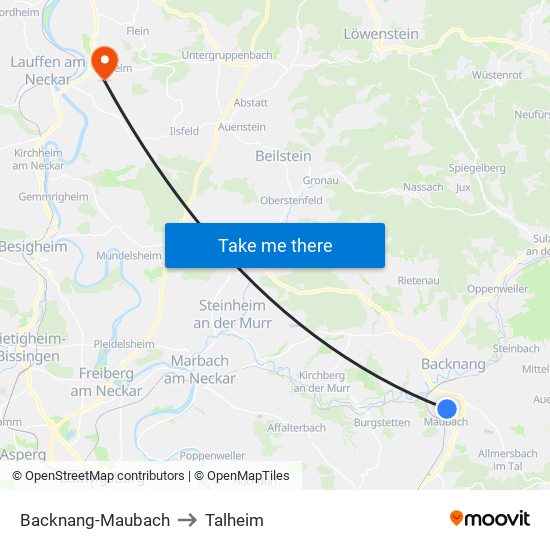 Backnang-Maubach to Talheim map