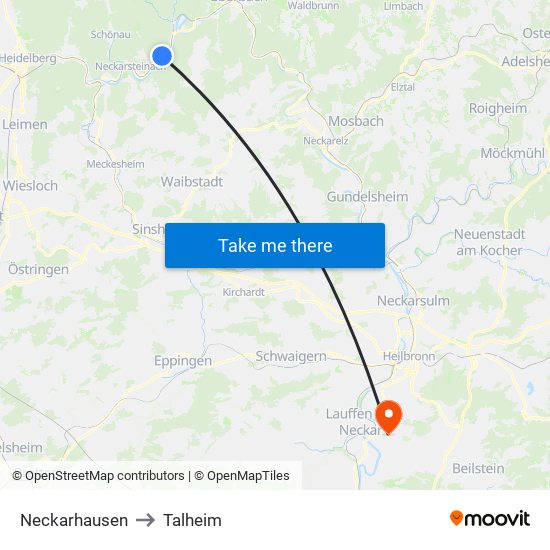 Neckarhausen to Talheim map