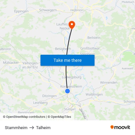 Stammheim to Talheim map