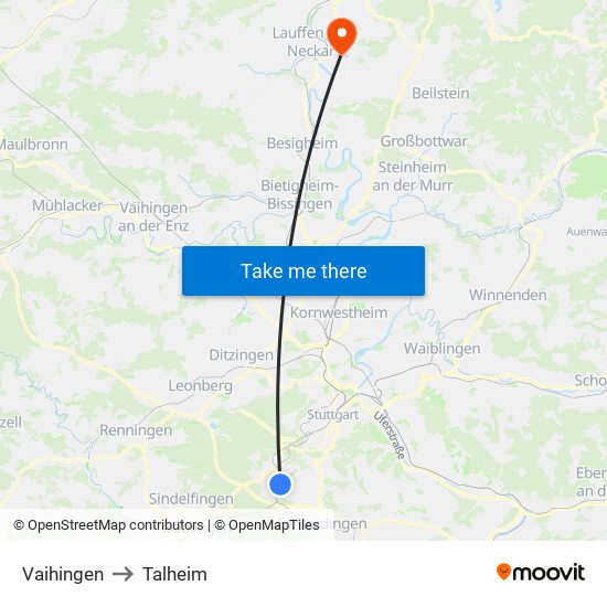 Vaihingen to Talheim map