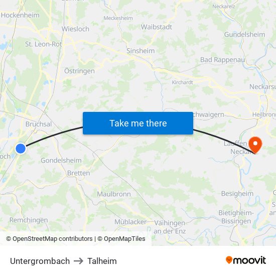 Untergrombach to Talheim map
