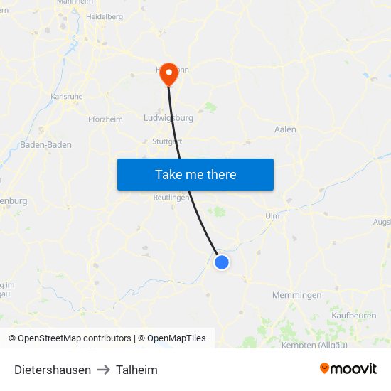 Dietershausen to Talheim map