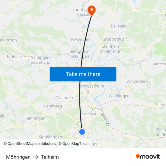 Möhringen to Talheim map