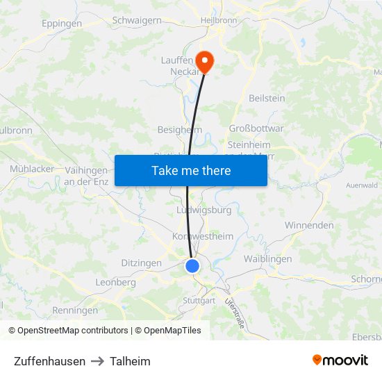 Zuffenhausen to Talheim map
