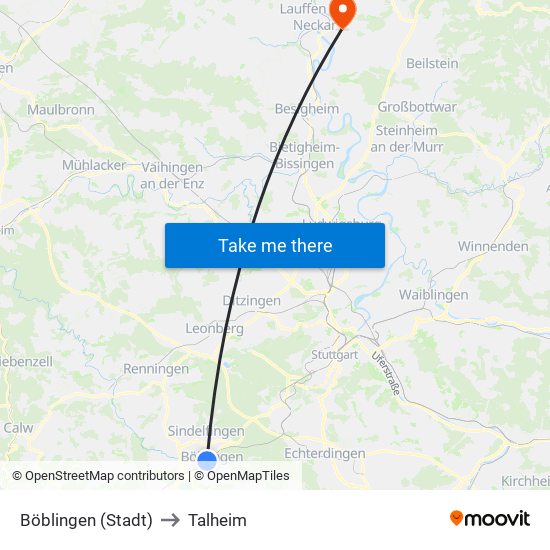 Böblingen (Stadt) to Talheim map