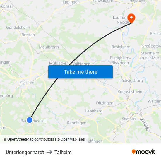 Unterlengenhardt to Talheim map
