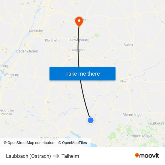 Laubbach (Ostrach) to Talheim map