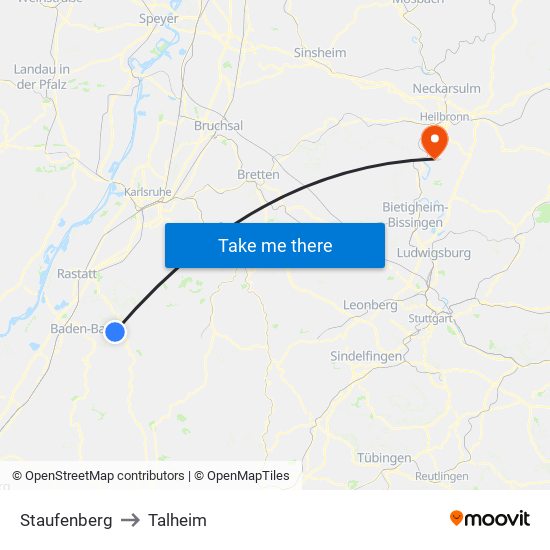 Staufenberg to Talheim map