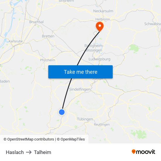 Haslach to Talheim map