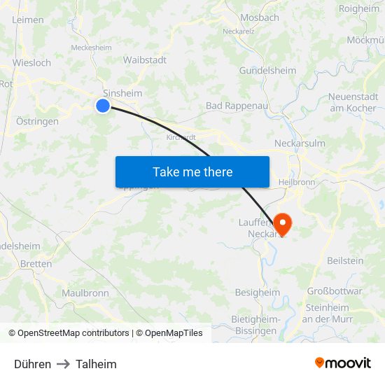 Dühren to Talheim map