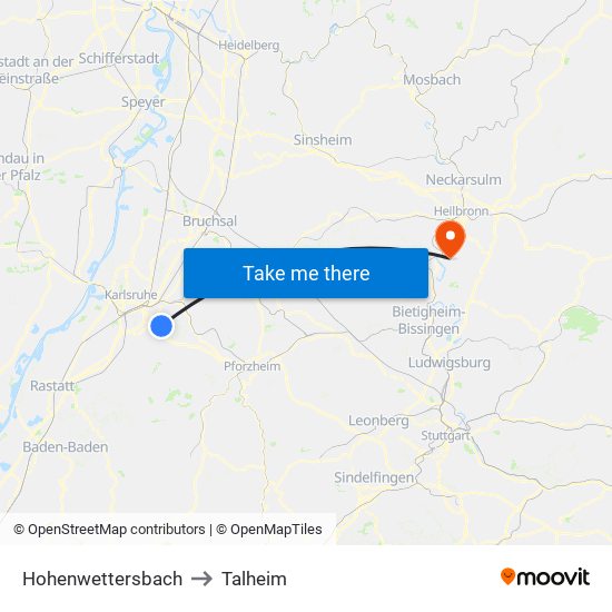 Hohenwettersbach to Talheim map