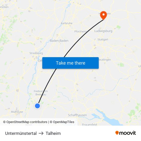 Untermünstertal to Talheim map