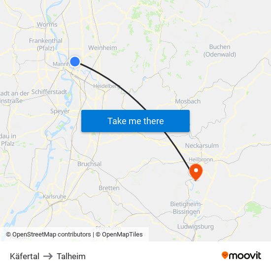Käfertal to Talheim map