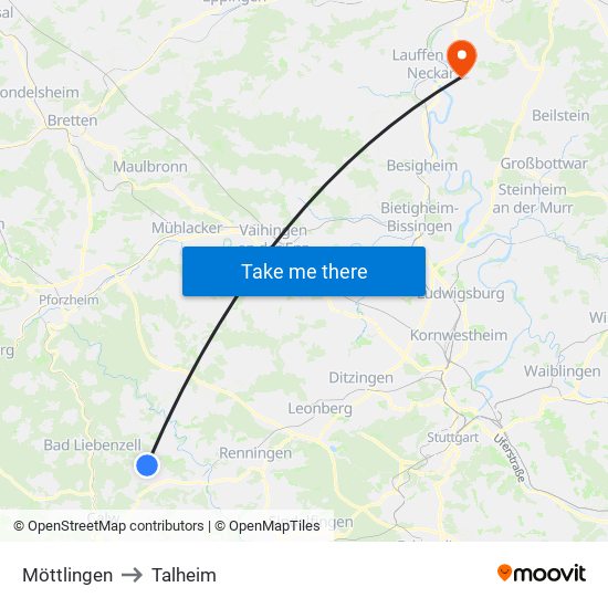 Möttlingen to Talheim map