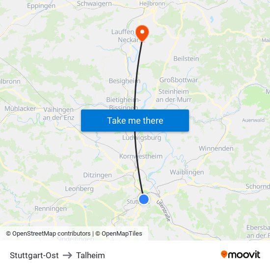 Stuttgart-Ost to Talheim map