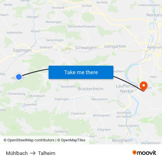 Mühlbach to Talheim map