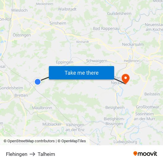 Flehingen to Talheim map