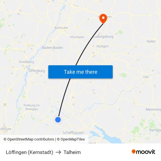 Löffingen (Kernstadt) to Talheim map