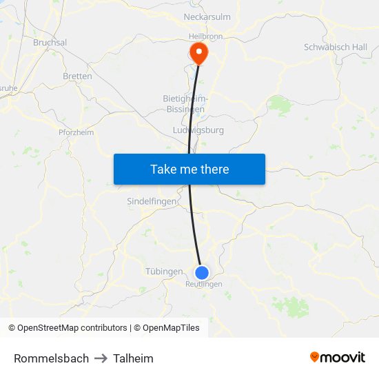 Rommelsbach to Talheim map