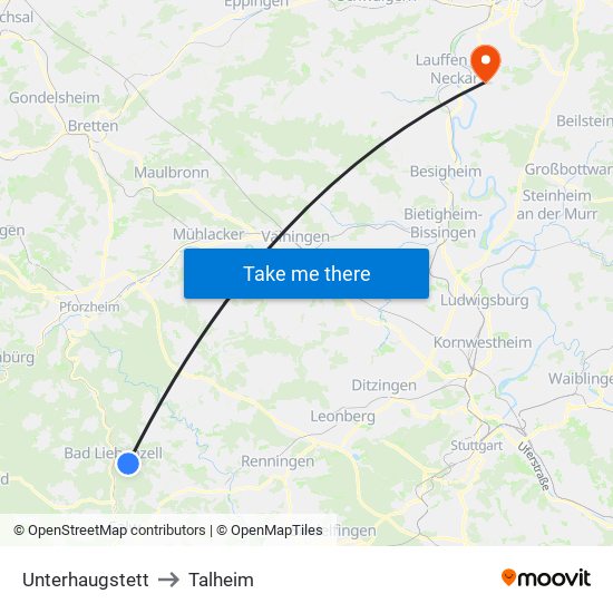 Unterhaugstett to Talheim map